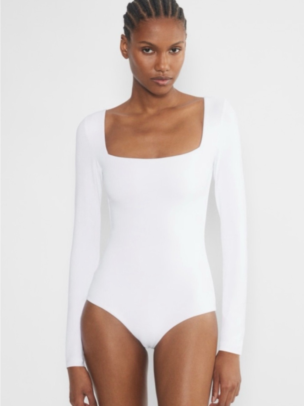 Babaton contour Long Sleeve White Square Neck Bodysuit